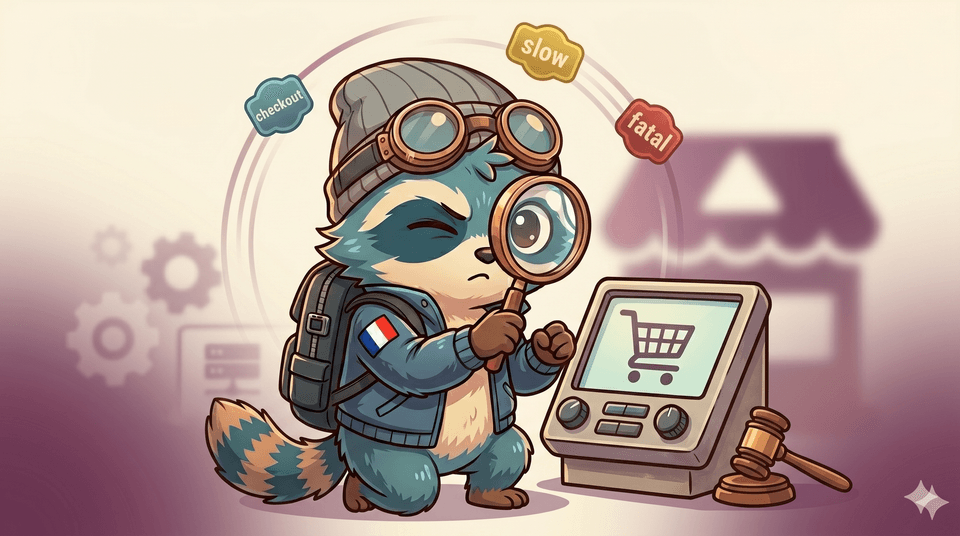Illustration BugRescue : bugs WooCommerce — checkout cassé, erreurs fatales plugins, site lent
