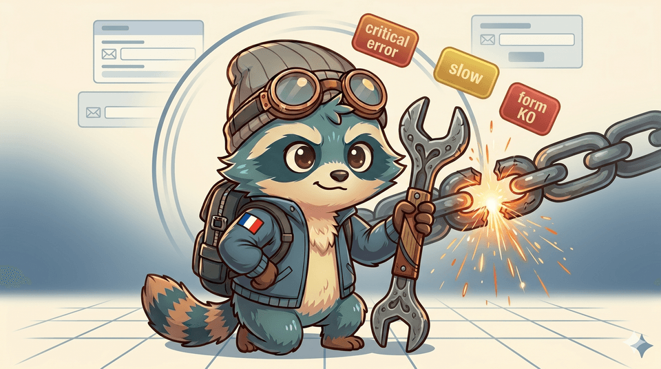 Illustration BugRescue : bugs WordPress — erreur critique, site lent, formulaire KO